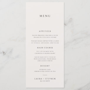 Enkel Neutralt Ivory Beige Bröllop Menu Meny