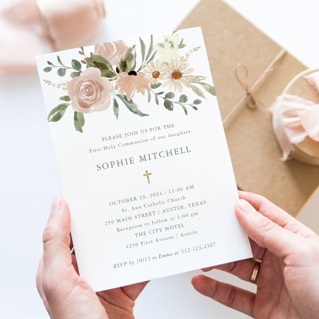 Enkel Neutralt Vattenfärgsblommor första gemenskap Inbjudningar (Skapare uppladdad)