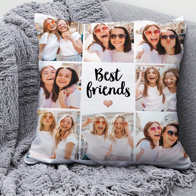 Enkel och Chic | Best Friends Heart Photo Collage Kudde (Skapare uppladdad)