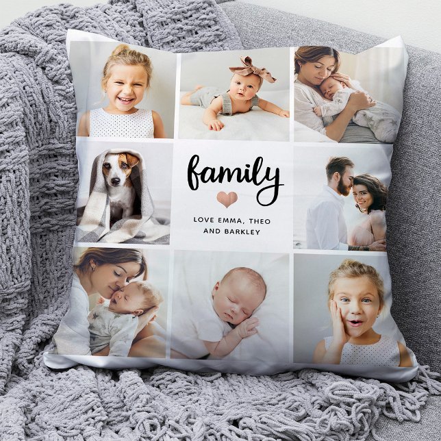 Enkel och Chic | Familjepjärtfoto Collage Kudde (A sweet and simply photo pillow for your family)