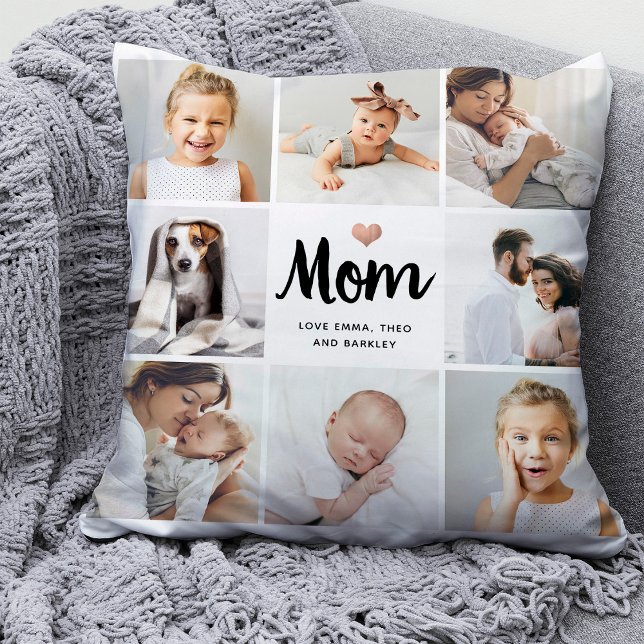 Enkel och Chic | Fotokollage för Mamma med hjärta Kudde (Skapare uppladdad)