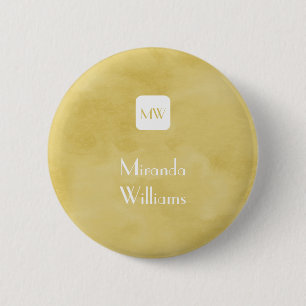 Enkel och Chic Goldenrod Gult Monogram och Namn Knapp