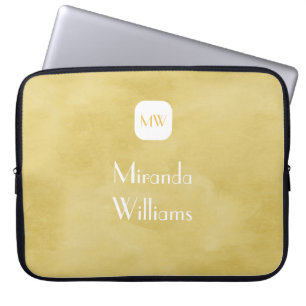 Enkel och Chic Goldenrod Gult Monogram och Namn Laptop Sleeve