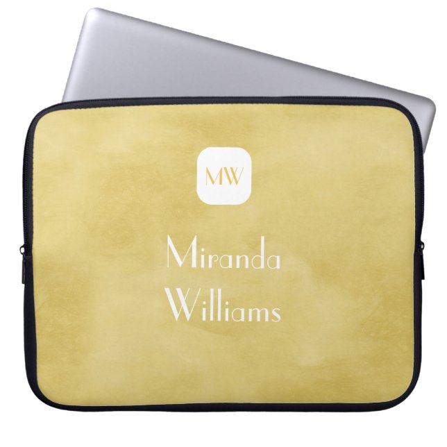 Enkel och Chic Goldenrod Gult Monogram och Namn Laptop Sleeve (Framsidan)
