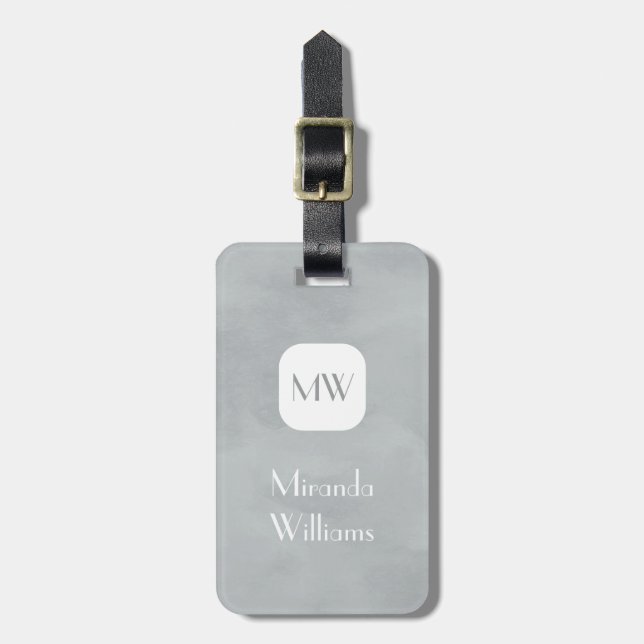 Enkel och Chic Grått Grått-monogram med Namn Bagagebricka (Vertikal Framsida)