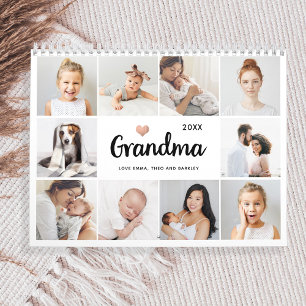 Enkel och Chic Hjärtfoto Collage for Grandma Kalender
