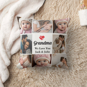 Enkel och Chic Hjärtfoto Collage for Grandma Kudde