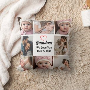 Enkel och Chic Hjärtfoto Collage for Grandma Kudde
