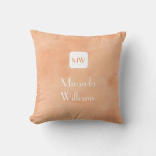 Enkel och Chic Peach Orange Monogram med Namn Kudde