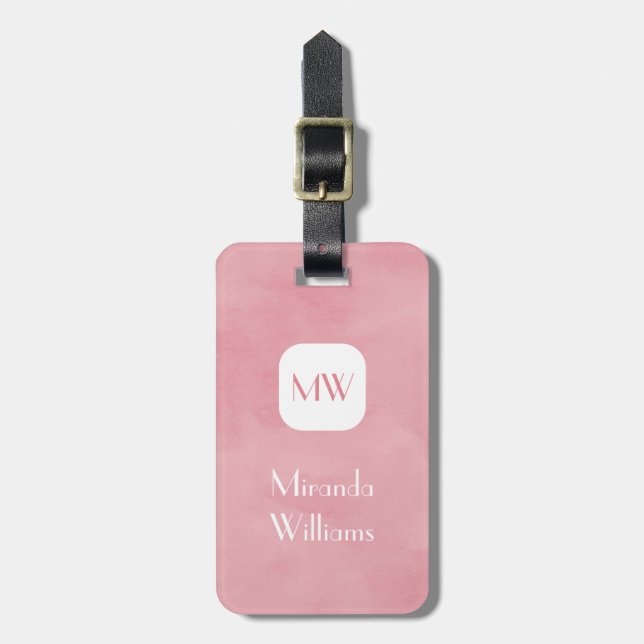 Enkel och Chic  Rosa Monogram med Namn Bagagebricka (Vertikal Framsida)