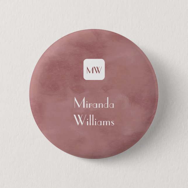 Enkel och Chic Rosy Brown Monogram med Namn Knapp (Framsida)