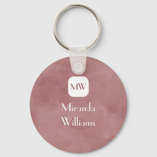 Enkel och Chic Rosy Brown Monogram med Namn Nyckelring