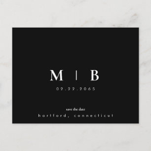Enkel och elegant B/W-monogram Spara datum Meddelande Vykort