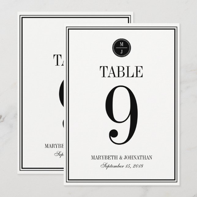 Enkel och elegant bordskort för bröllop (Fram/baksida)