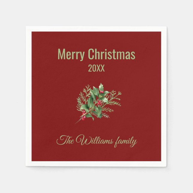 Enkel och Elegant botanisk jul Pappersservett (Framsidan)