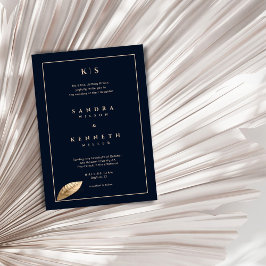 Enkel och Elegant Bröllop med blå Guld-ram Inbjudningar