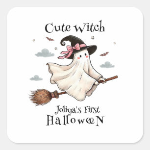 Enkel och Elegant Cute-häxa först Halloween Fyrkantigt Klistermärke