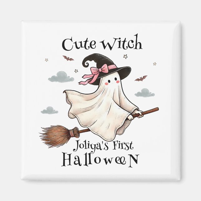 Enkel och Elegant Cute-häxa först Halloween Magnet (Framsidan)