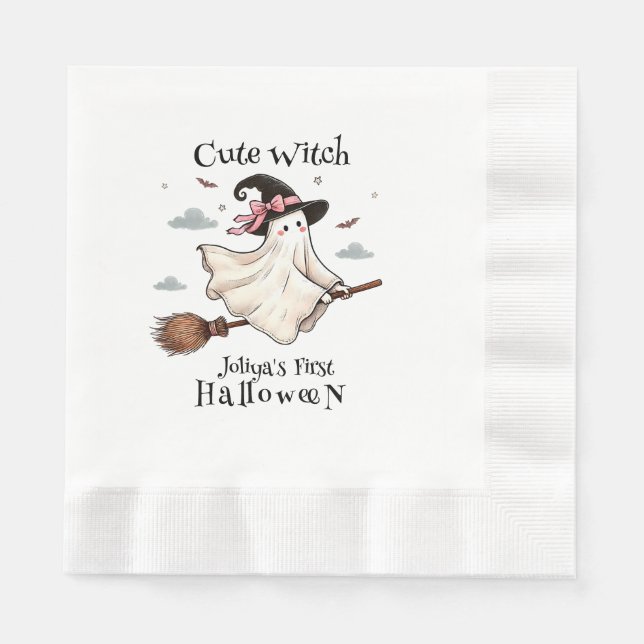 Enkel och Elegant Cute-häxa först Halloween Pappersservett (Framsidan)