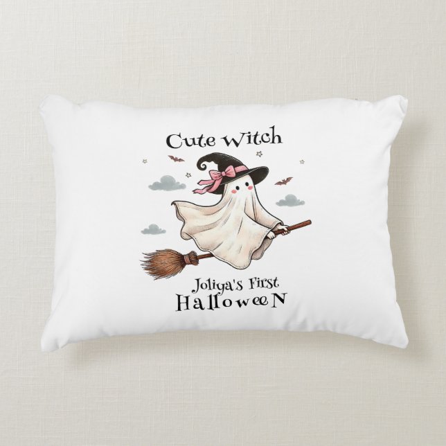 Enkel och Elegant Cute-häxa först Halloween Prydnadskudde (Framsidan)