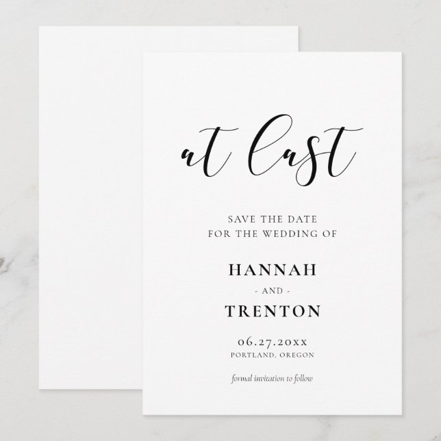 Enkel och elegant design Äntligen Spara Datumet (Fram/baksida)