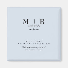 Enkel och elegant Dusty Blue Monogram Spara datume Magnet