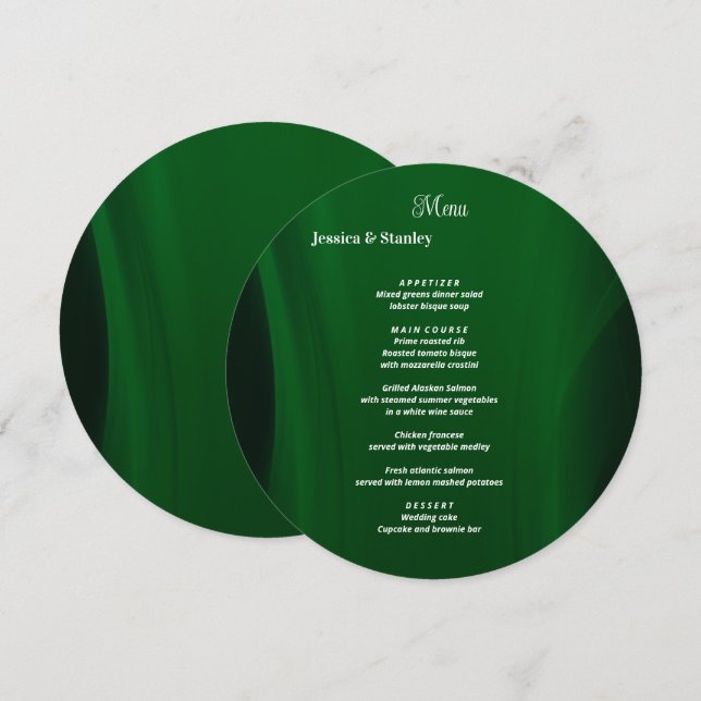 Enkel och elegant Emerald grönt bröllop Meny (Fram/baksida)
