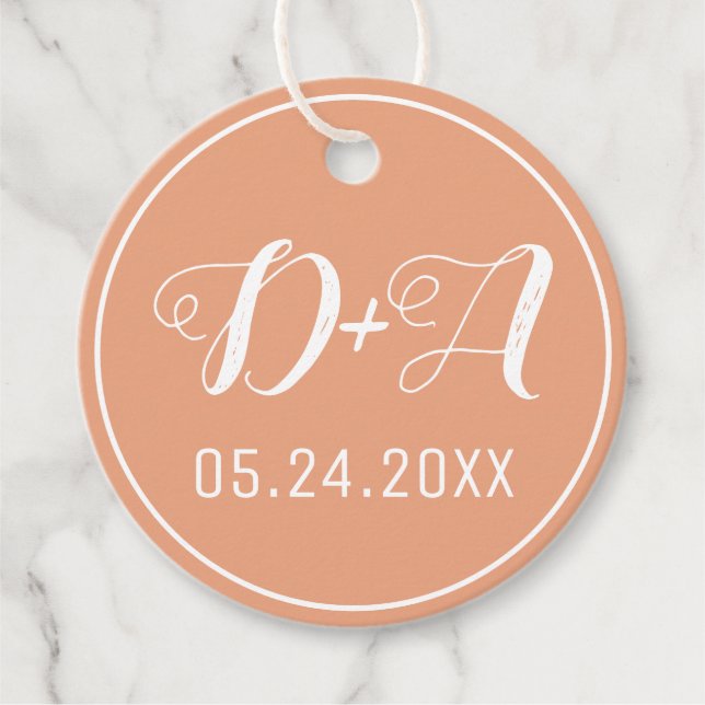 Enkel och elegant initialer peach bröllop gåvor etiketter (Framsida)