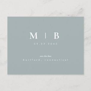 Enkel och elegant Monogram Blek SeafoamSpara datum Meddelande Vykort