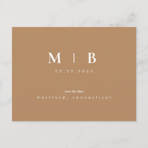 Enkel och elegant Monogram Caramel Spara datumet Meddelande Vykort