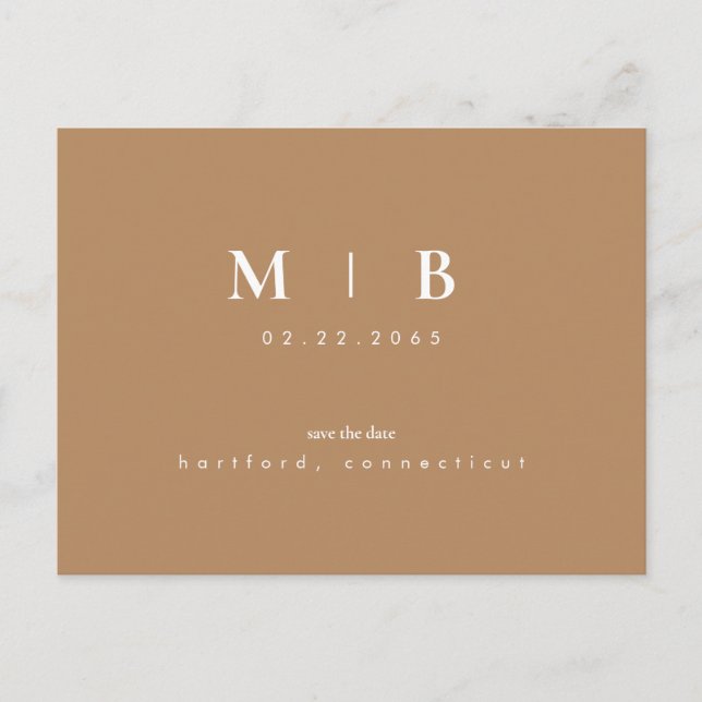 Enkel och elegant Monogram Caramel Spara datumet Meddelande Vykort (Framsida)