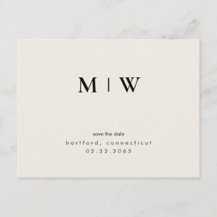 Enkel och elegant Monogram Cream Spara datumet Vykort