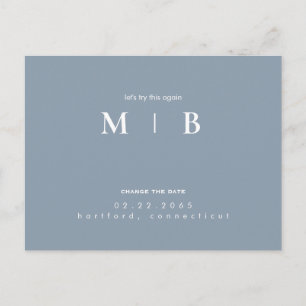 Enkel och elegant Monogram Dusty Blue Ändra datum Meddelande Vykort