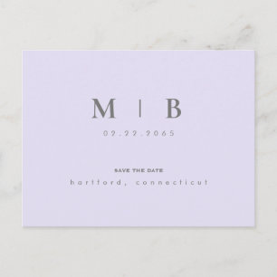 Enkel och elegant Monogram Lilac Bröllop Spara Dat Meddelande Vykort