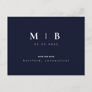 Enkel och elegant Monogram marin och vit Spara dat Meddelande Vykort