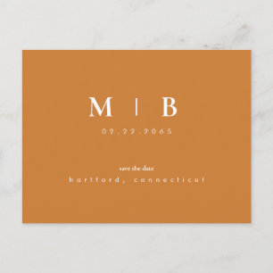 Enkel och elegant Monogram-Orange Spara datum Meddelande Vykort