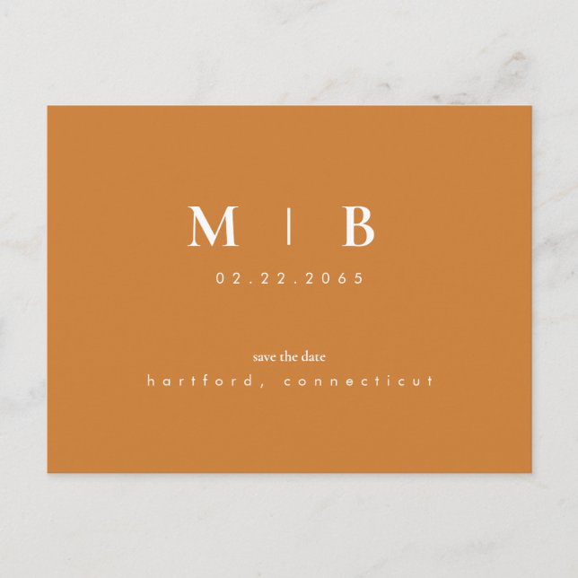 Enkel och elegant Monogram-Orange Spara datum Meddelande Vykort (Framsida)