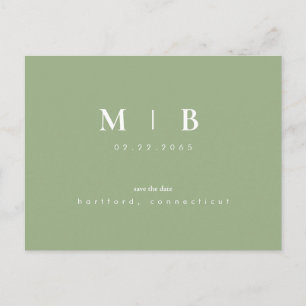 Enkel och elegant Monogram Sage III Spara datumet Meddelande Vykort