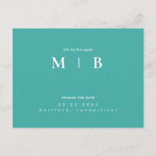 Enkel och elegant Monogram turkos Ändra datum Meddelande Vykort