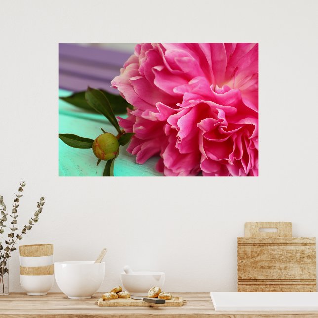 Enkel och Elegant Rosa Peony Flower Botanical Poster (Kök)