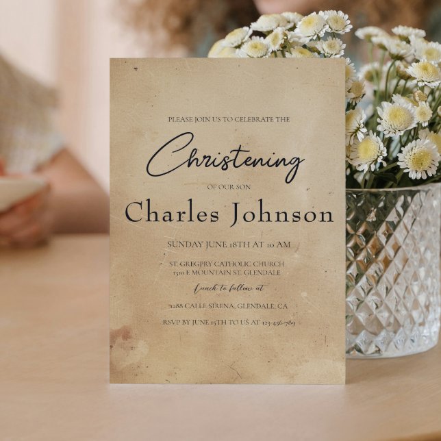 Enkel och Elegant Rustic Son Christening Inbjudningar (Skapare uppladdad)