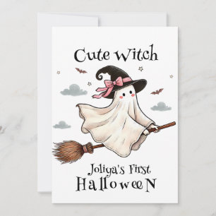 Enkel och elegant Söt häxa första Halloween Inbjudningar