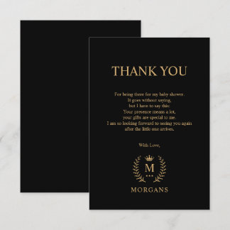 Enkel Och Elegant Svart Guld Monogram Tack Kort