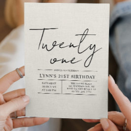 Enkel och elegant vit canva 21-årsdag party inbjudningar