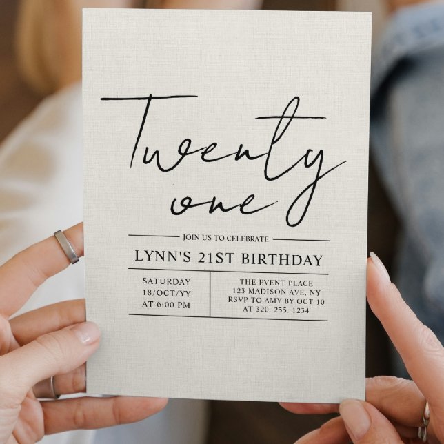 Enkel och elegant vit canva 21-årsdag party inbjudningar (Skapare uppladdad)