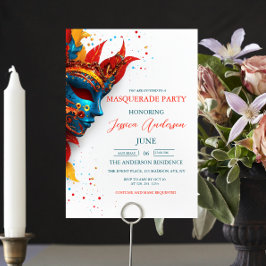 enkel och elegant vit Masqueraad Party Birthday Inbjudningar