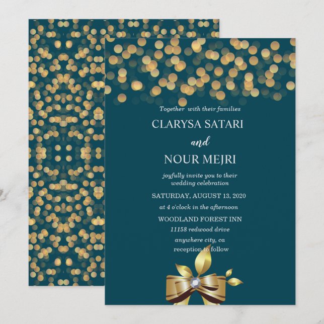 Enkel och fräsch färgrik gul och blå slinga inbjudningar (Fram/baksida)