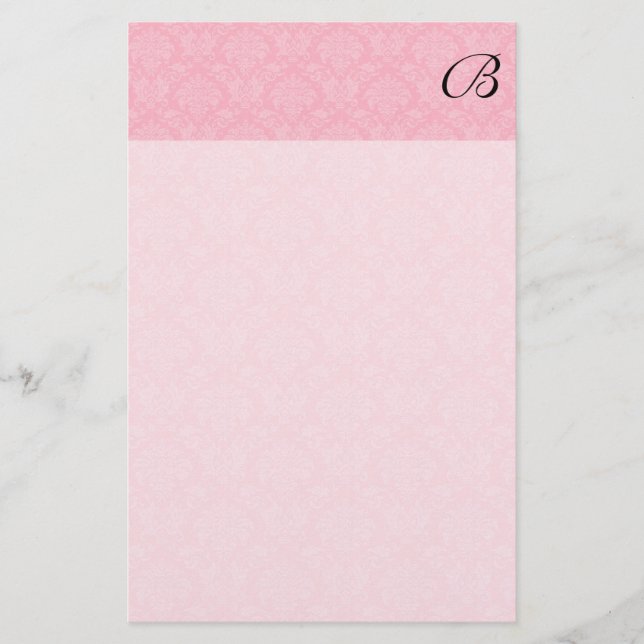 Enkel och klassisk Rosa Damask med svart Monogram Brevpapper (Framsida)