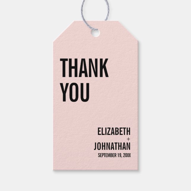 Enkel och minimal Rosa Typografi Bröllop Tack Presentetikett (Framsidan)