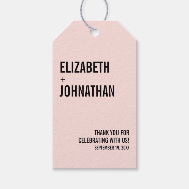 Enkel och minimal Rosa Typografi Bröllop Tack Presentetikett (Framsidan)